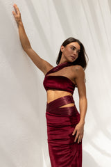  Ruby Set luxury red velvet evening outfit with tailored fit by Blourinè Dubai