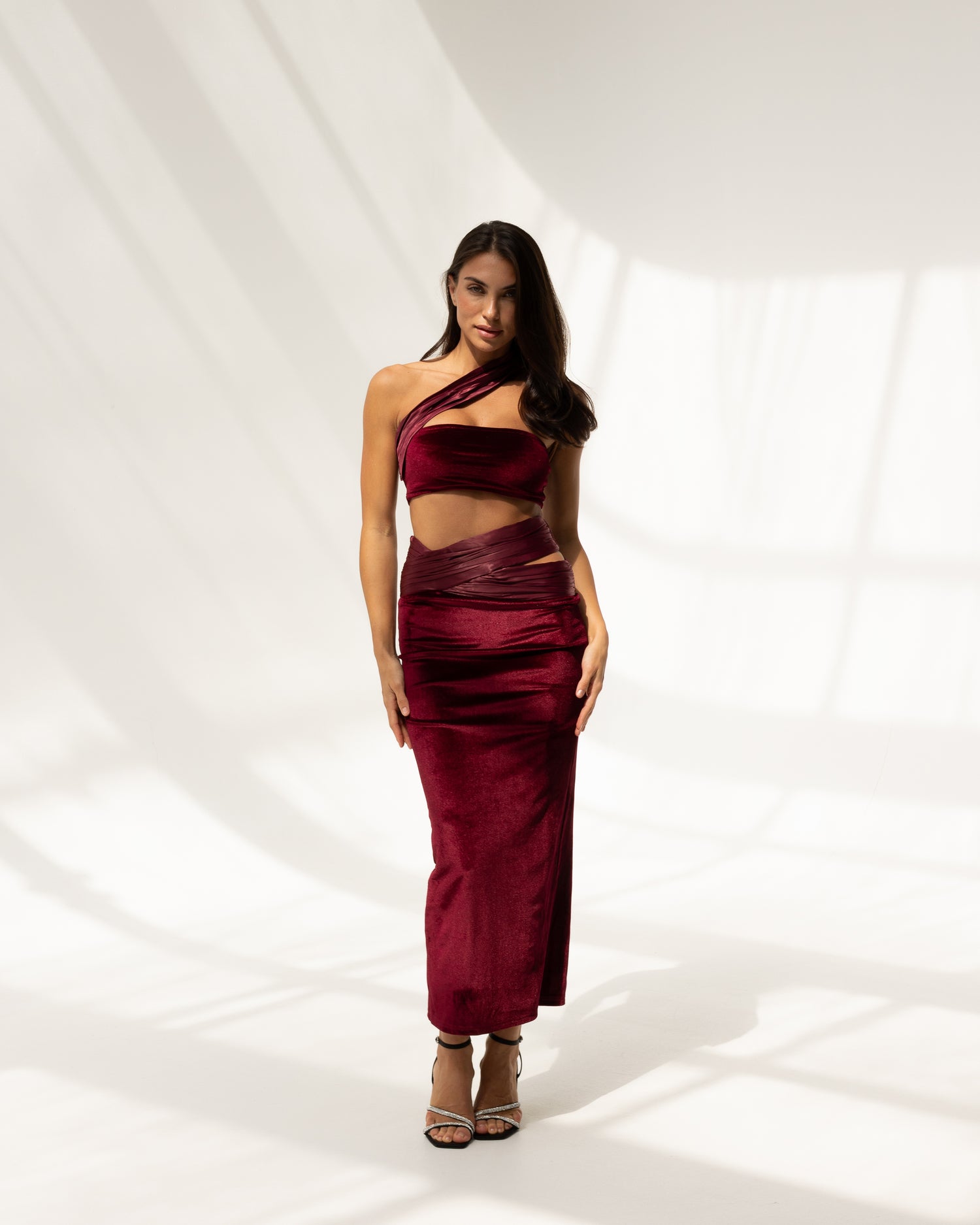 RUBY SET elegant red velvet top and skirt formal wear