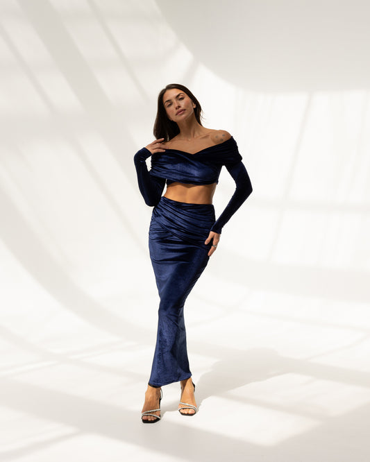 SAPPHIRE SET elegant blue flowing long skirt and stylish top